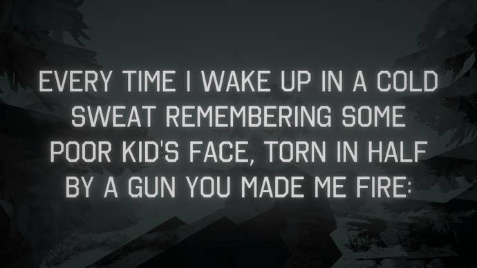 I Am Your Beast screenshot showing a block of lengthy text in the thoughts of the protagonist talking about waking up in a cold sweat remembering his victims