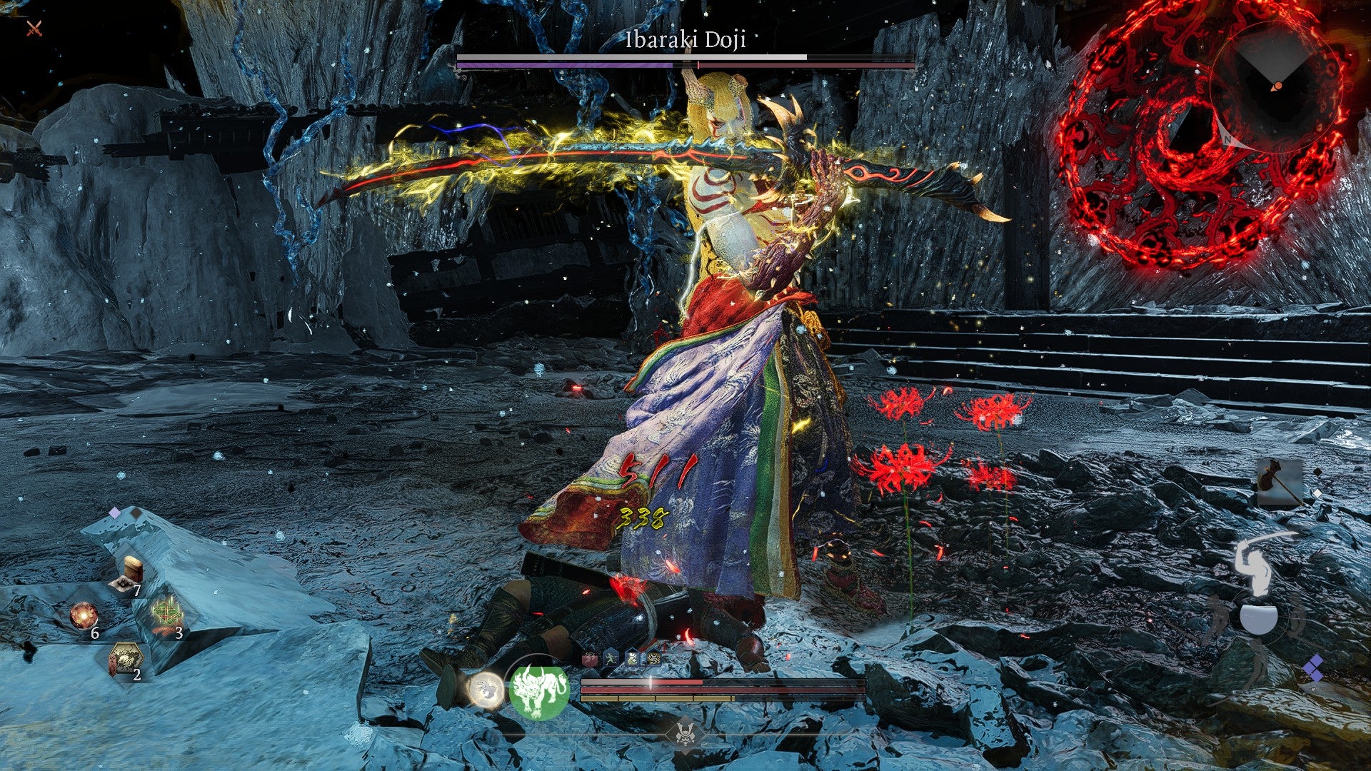 Ibaraki Doji steps on the player with her heel in Nioh 3. - 29