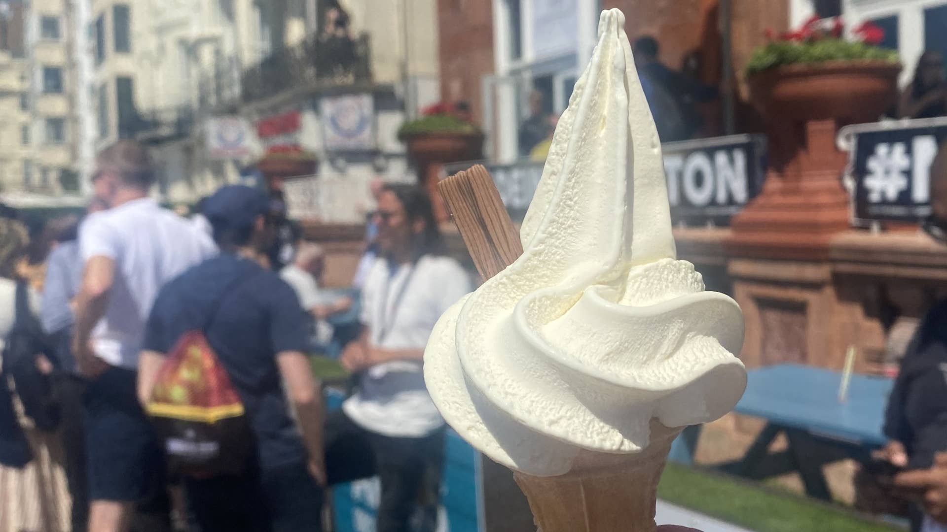 An ice cream outside the Hilton Metropole