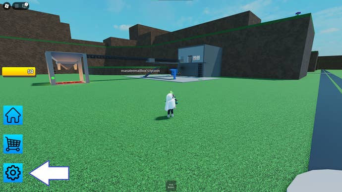 A screenshot of Ice Tycoon in Roblox showing the game’s settings button.
