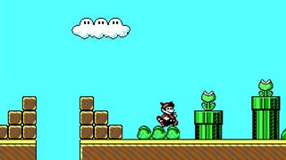 Id Software's unreleased demo for a Mario 3 PC port - Mario jumps in the air near a warp pipe with a piranha plant in it.