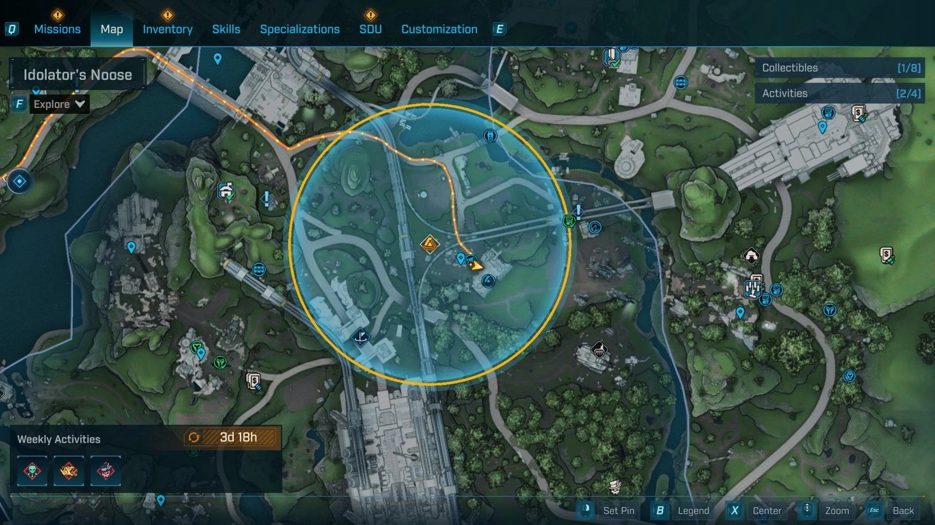 A map showing the location of a Vault Key Fragment in Borderlands 4's Idolator's Noose. - 6