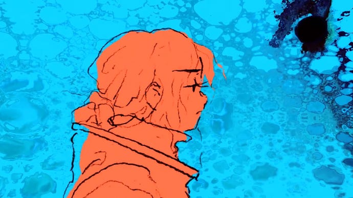 A side-on portrait of a young woman against a blue background in If Found