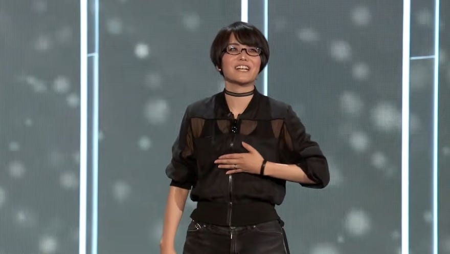 Ikumi Nakamura presenting Ghostwire: Tokyo during Bethesda’s show at E3 2019.