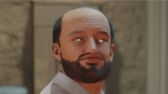 Katharine Castle’s Starfield Dad with “uwu” emojis where his eyes should be.