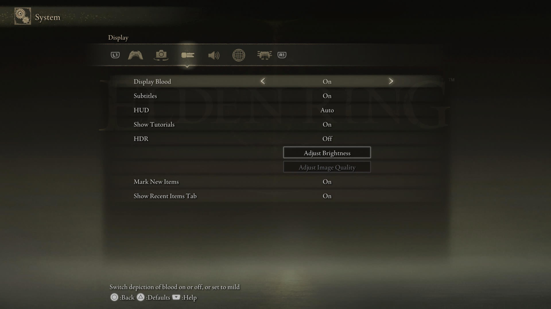 Elden Ring&rsquo;s Display menu showing inventory management options
