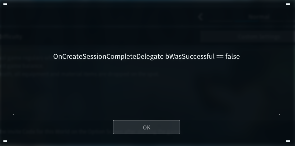Server error message for Palworld that reads &ldquo;OnCreateSessionCompleteDelegate bWasSuccessful == false&rdquo;