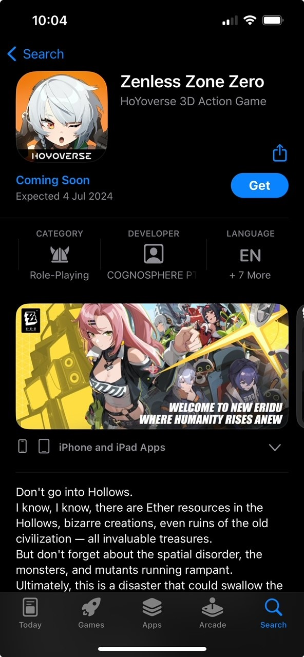 Zenless Zone Zero release date shows on Apple App Store