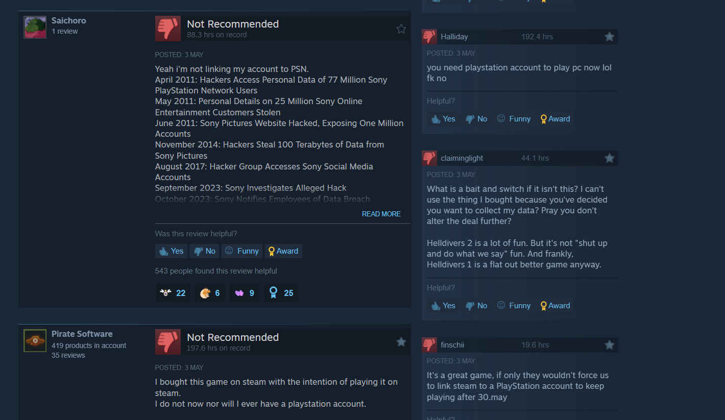 Negative Helldivers 2 reviews on Steam