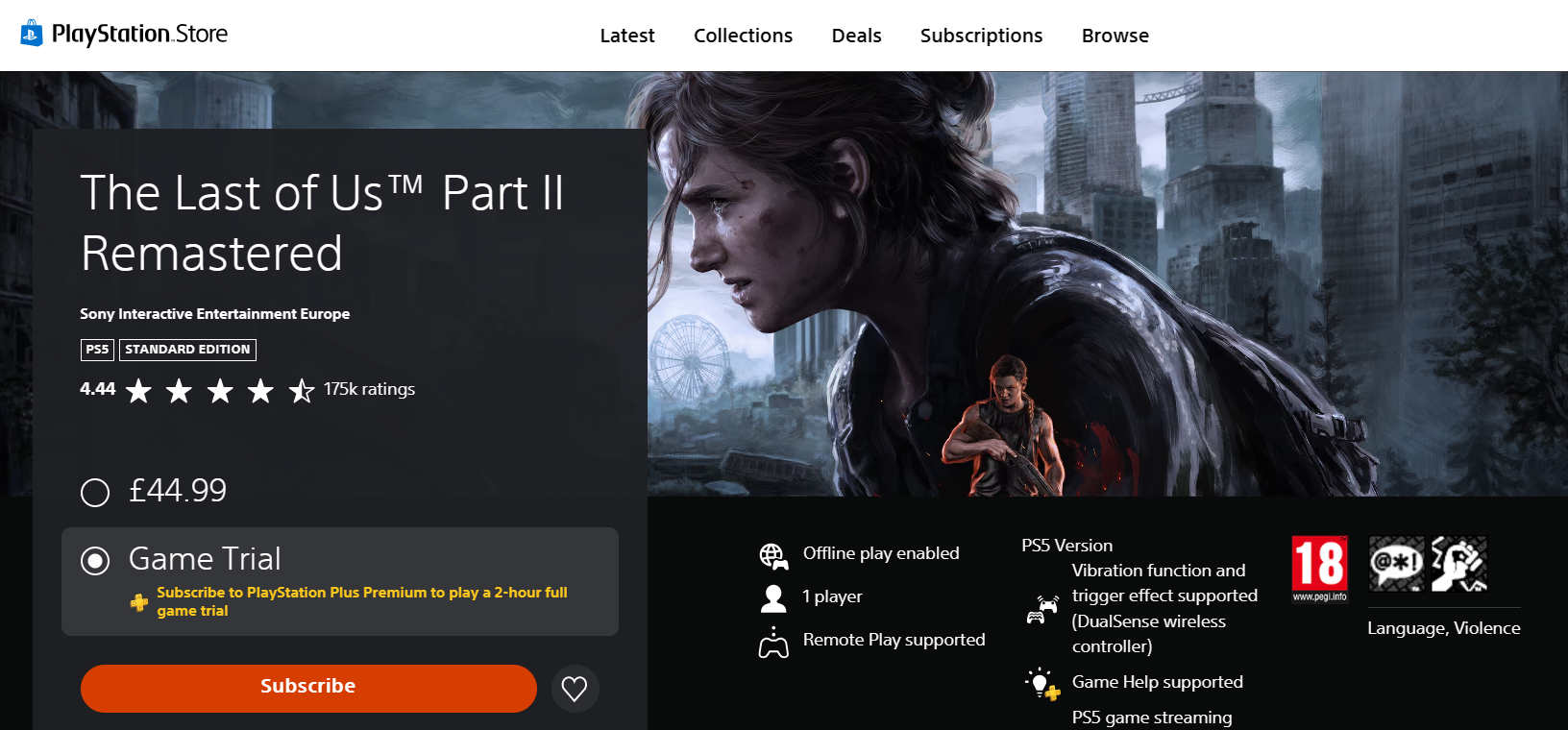 The Last of Us Part 2 Remastered trial on PlayStation Store