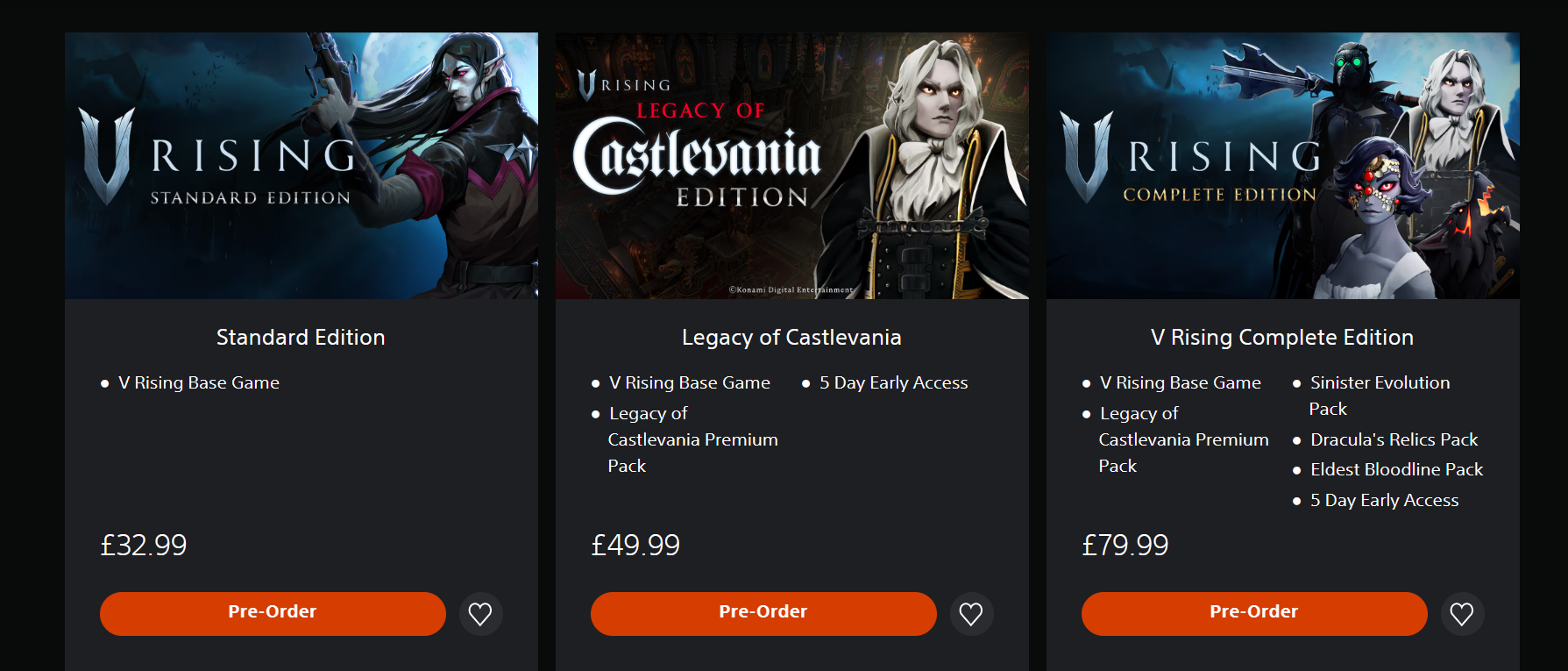 V Rising editions on the PlayStation Store