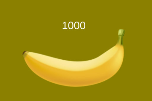 A jpeg of a banana on a green background with the number &lsquo;1000&rsquo; above it