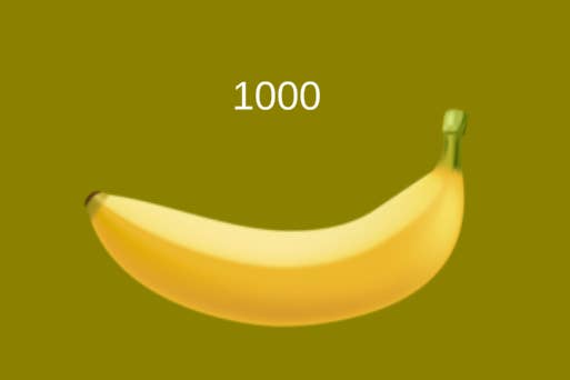 A jpeg of a banana on a green background with the number ‘1000’ above it