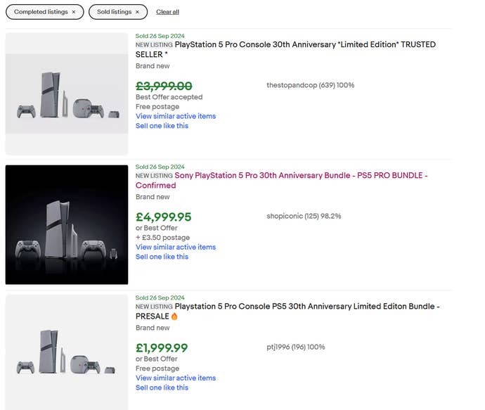 PS5 Pro Anniversary bundles selling on eBay for upwards of £2000