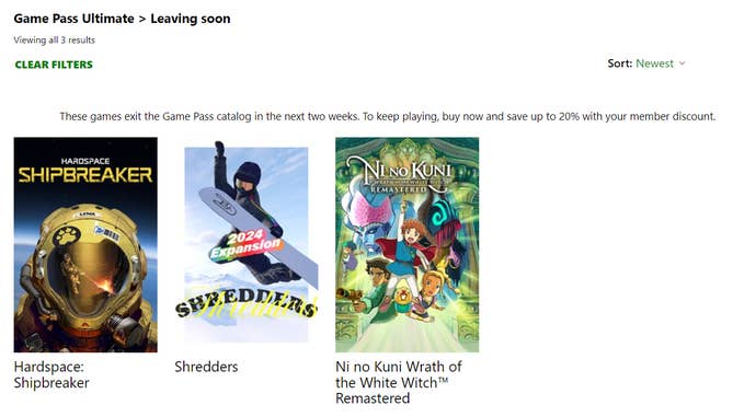 Games leaving Game Pass soon