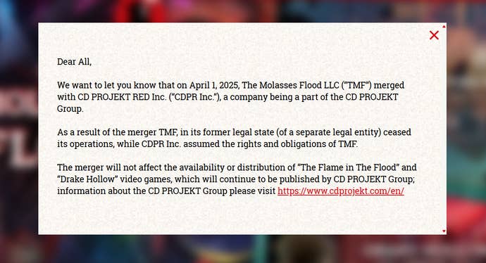 Screenshot of the notice on The Molasses Flood’s website announcing the merger