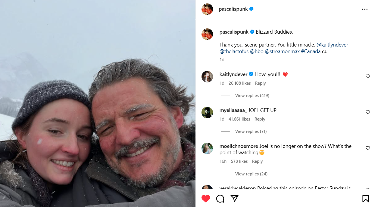 Pedro Pascal&rsquo;s Instagram post with Kaitlyn Dever