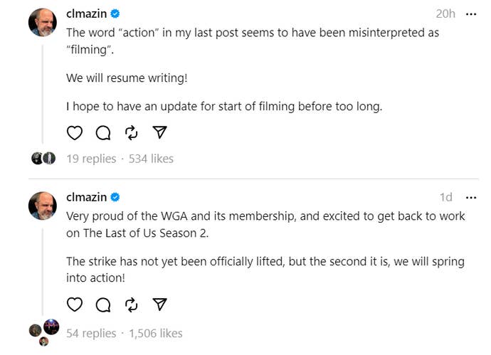 Craig Mazin shares update on TLOU season two on Threads