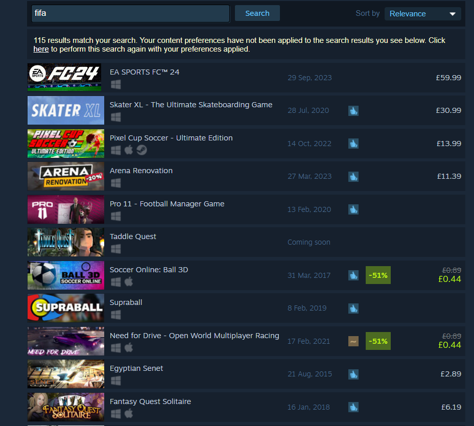 Steam FIFA search