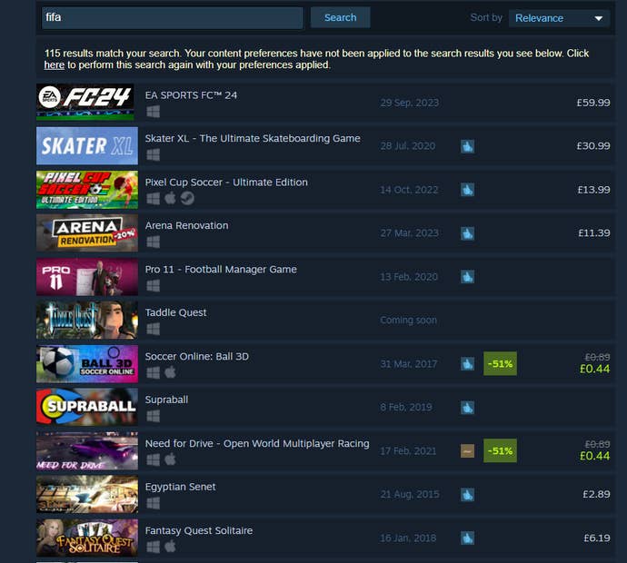 Steam FIFA search