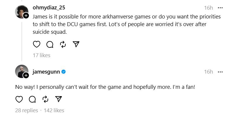James Gunn&rsquo;s reply regarding the future of the Arkham Universe on Threads