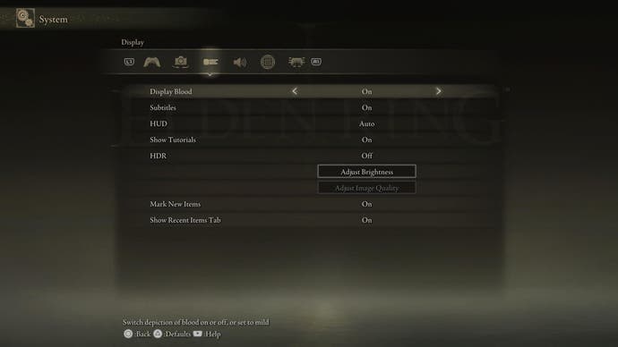 Elden Ring's Display menu showing inventory management options
