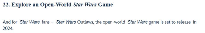 Screenshot from Disney Parks showing the new wording for Star Wars Outlaws release window.
