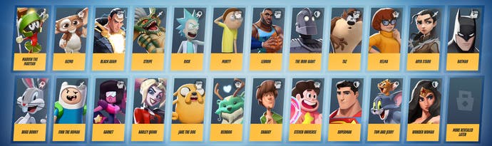 The MultiVersus roster, with the characters from across Warner Bros' property including Game of Thrones, DC and Scooby Doo