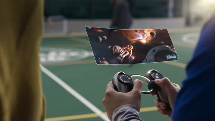 Sony's futuristic controller being used to play a game