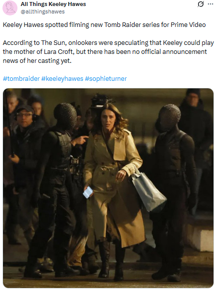 Former Lara Croft actress seen on Tomb Raider set, prompting fan theories about her role as Lara’s mother in Amazon series