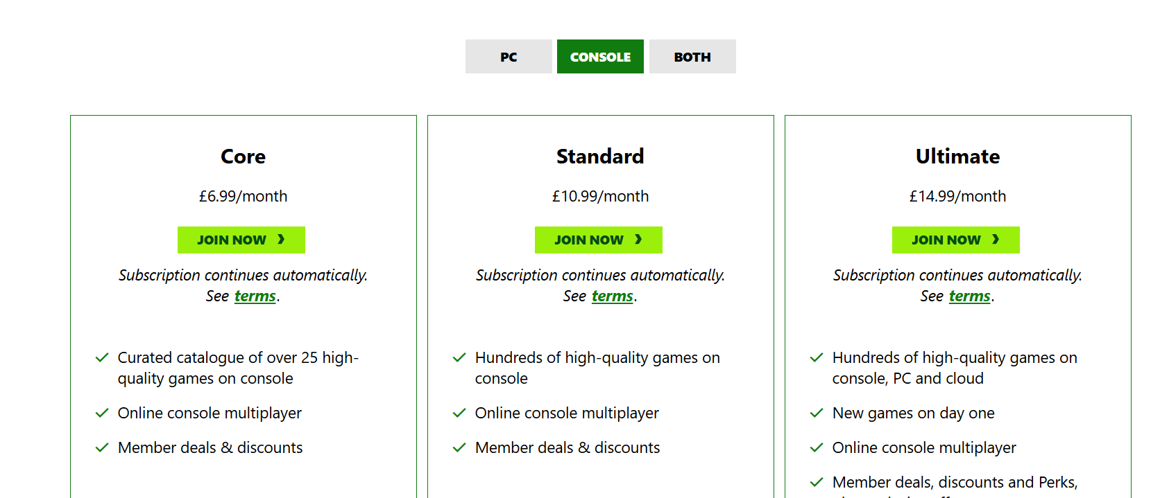 Microsoft Game Pass page