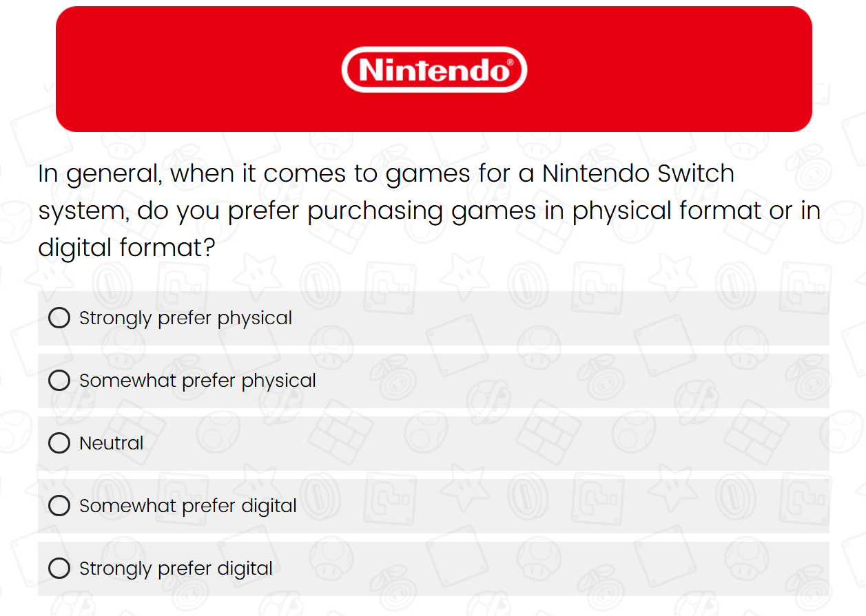 Screenshot from Nintendo's survey