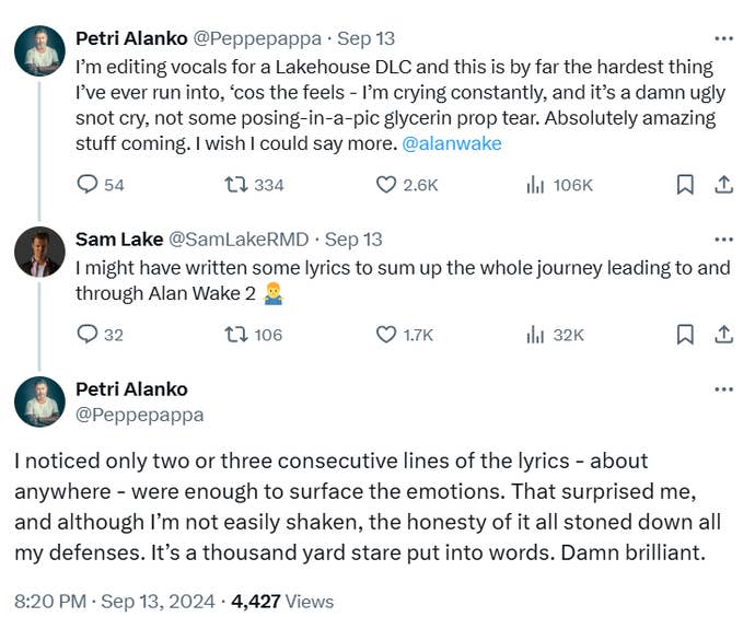 Alan Wake composer social media exchange with Sam Lake