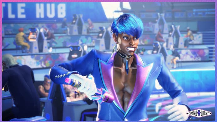 Eternity stands in a sharp tuxedo in Street Fighter 6.