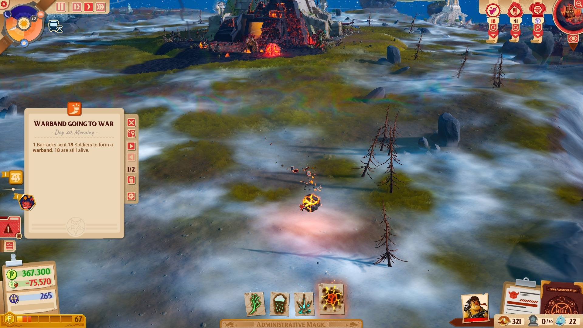 The player flings a burning meteorite in Sintopia