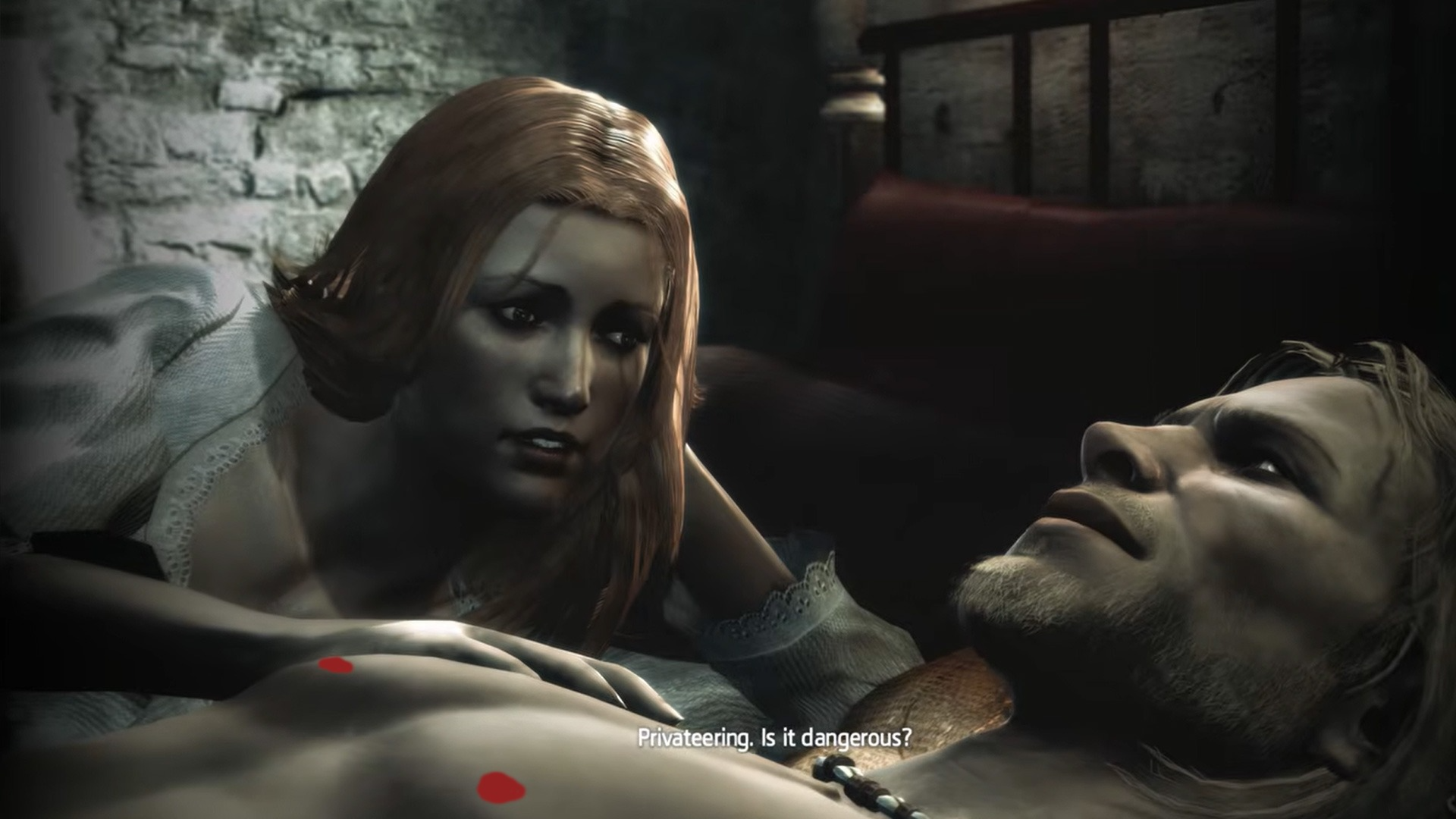 Edward Kenway reclined in Assassin's Creed IV: Black Flag - nipples added