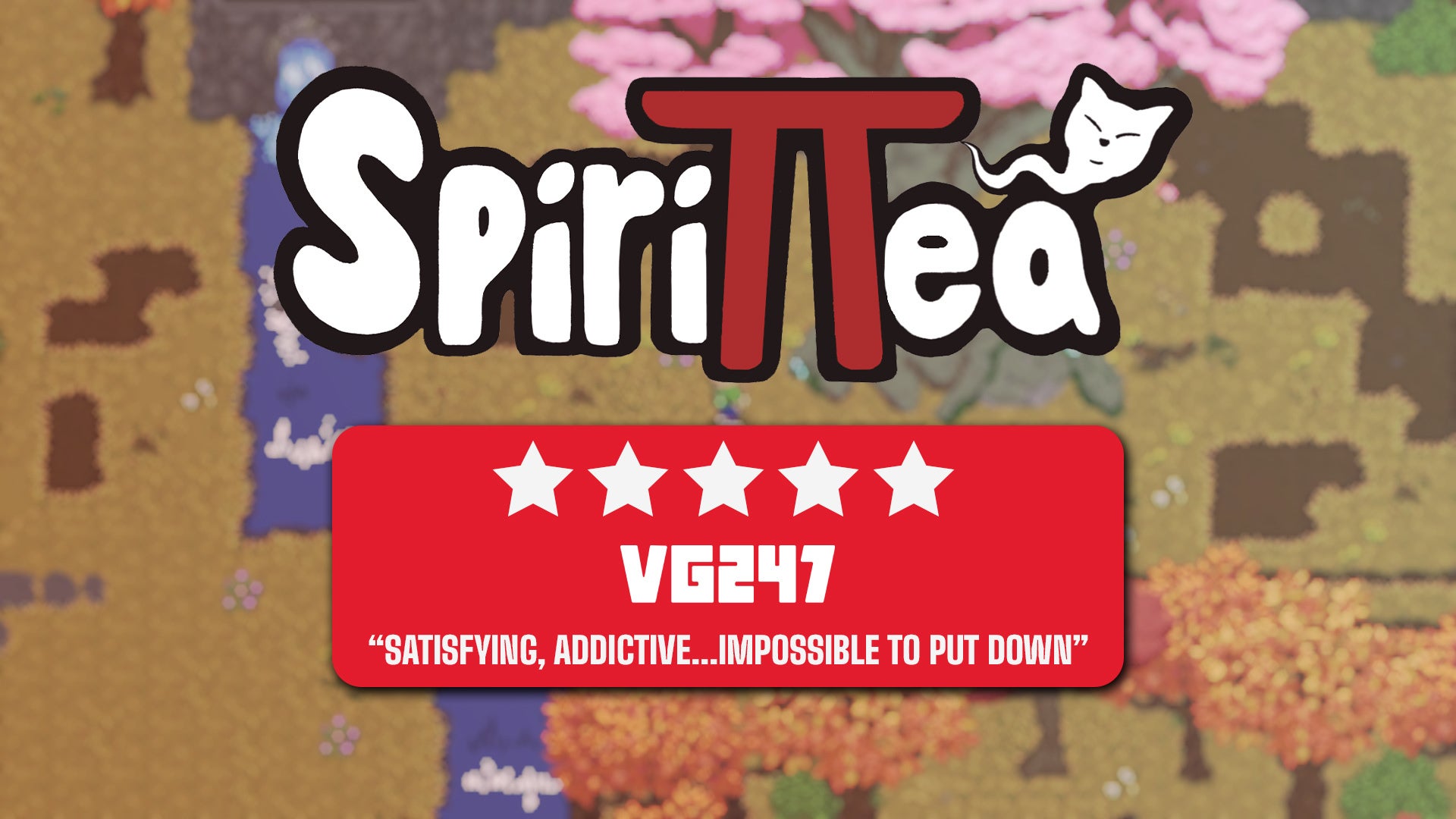 A town is showing during the fall season with the Spirittea logo and VG247's review score over it - 1