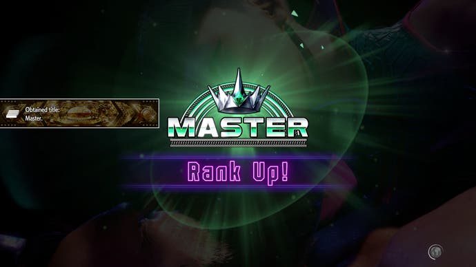 A rank-up screen from Street Fighter 6 with the player ascending to Master.