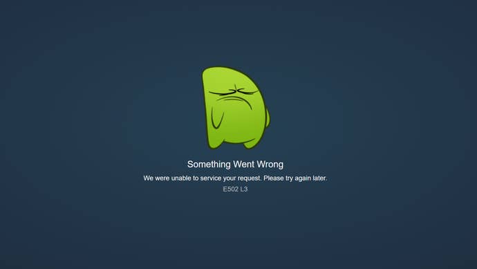 A Steam mistake connection speechmaking "something went wrong" with a grumpy greenish critter.