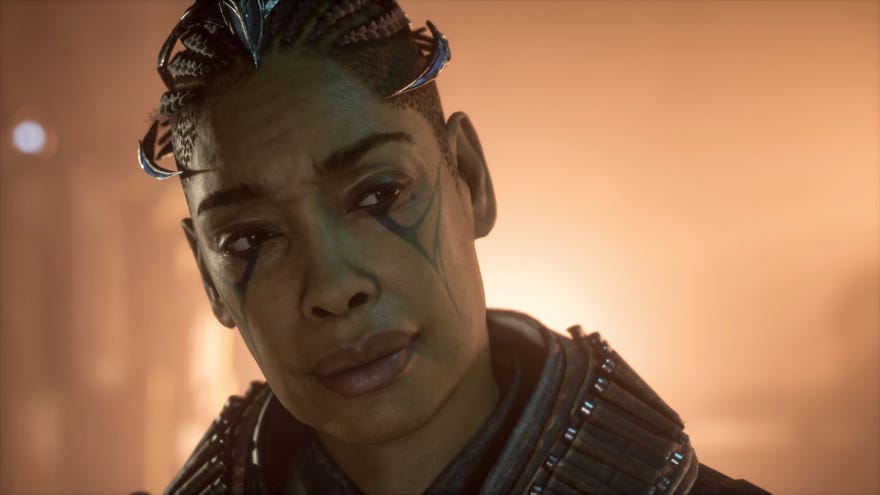 A close up of Gina Torres's character General Kirkan in Immortals Of Aveum