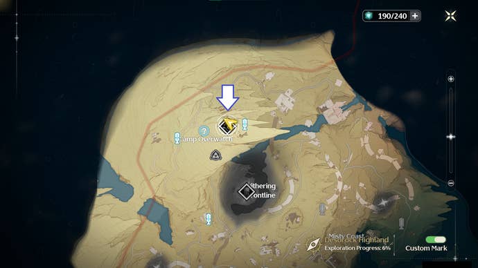 A screenshot from Wuthering Waves showing the location of Impermanence Heron on the map.