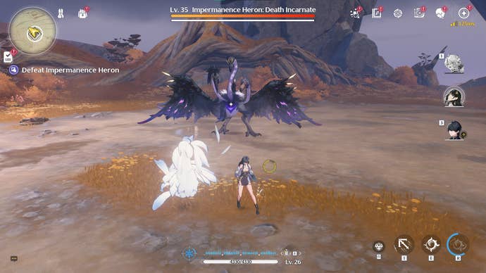 A screenshot from Wuthering Waves showing the Impermanence Heron boss.