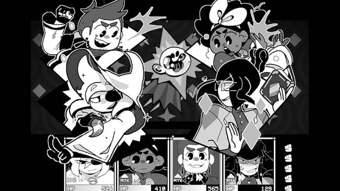 The cast of In Stars And Time attack a monster in unison