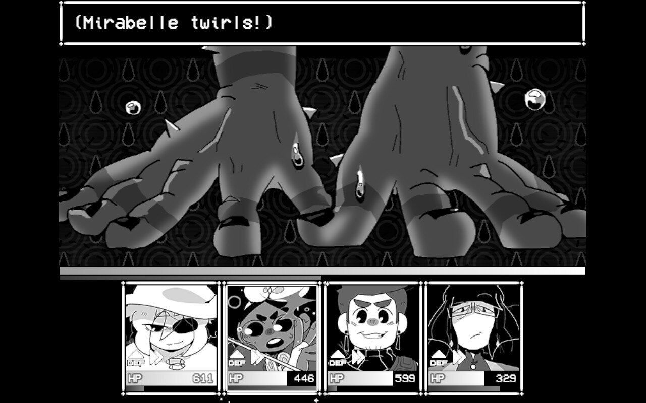 A battle scene with a large pair of monster hands in In Stars And Time