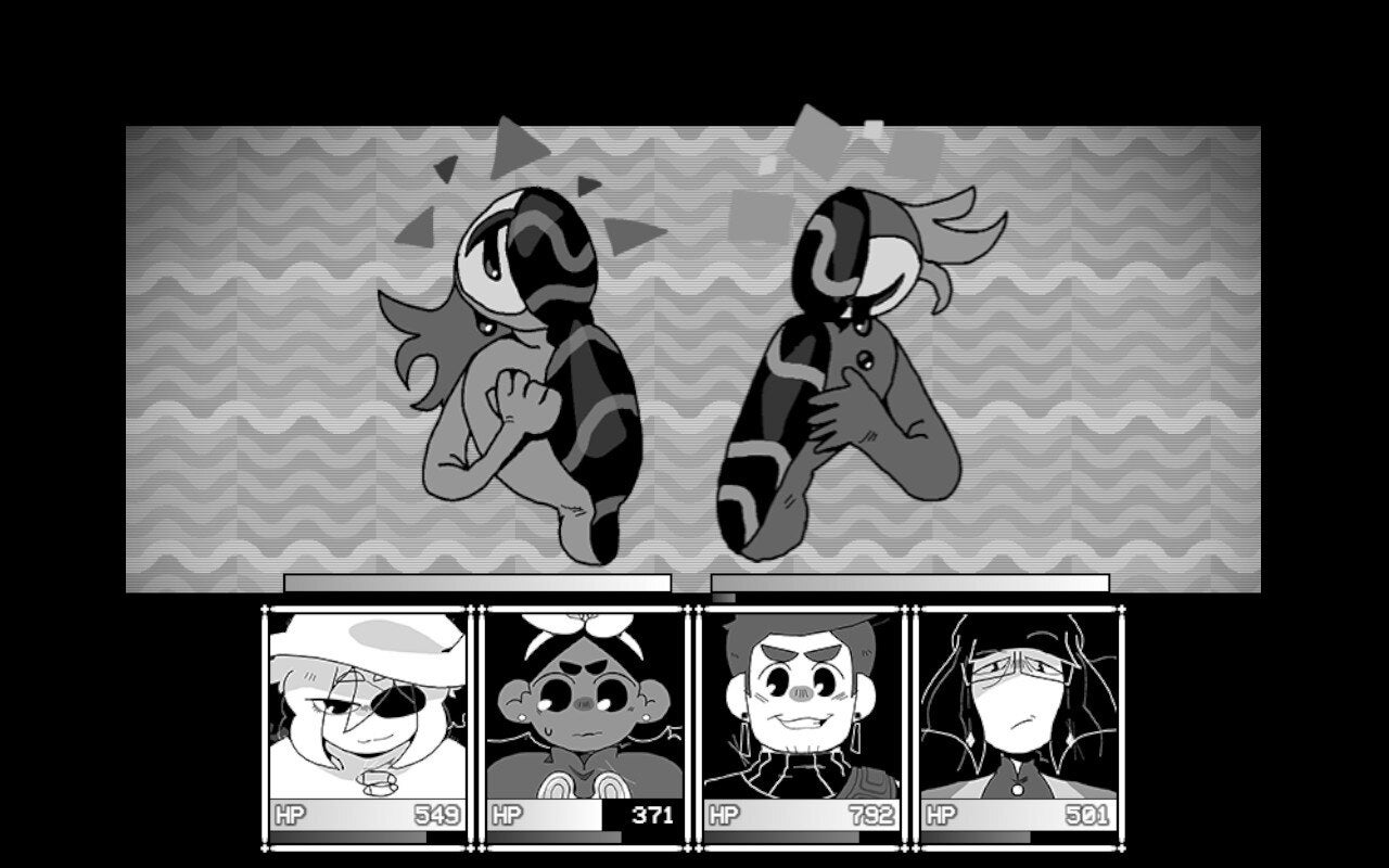 A battle scene with a monster split in two in In Stars And Time