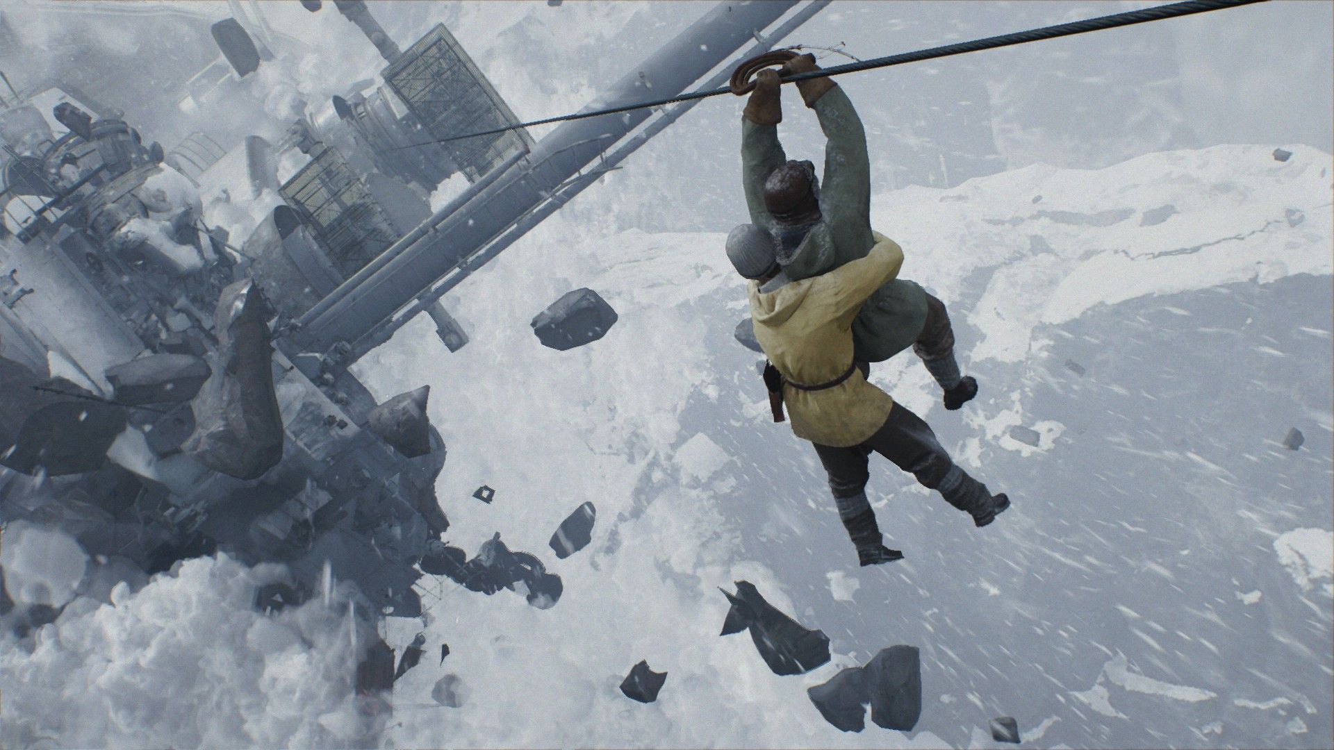 Gina and Indy slide down a wire in the snowy Himalayas. - 11