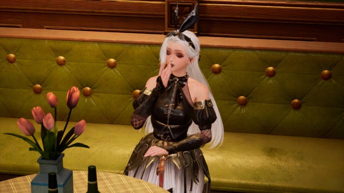 infinity nikki aderinna yawning in bibcoon’s chuckle club