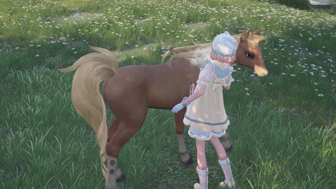 infinity nikki brushing a noble pony for pony curls