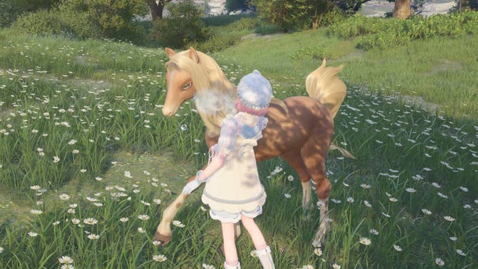 infinity nikki brushing a noble pony