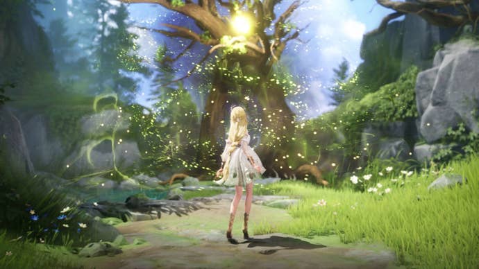 infinity nikki epic games store promo art character by glowing tree